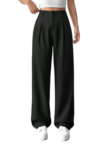 shownicer Anzughose Damen Hohe Taille Weite Hosen Locker Palazzo Stoffhose Einfarbig Business Lässig Freizeithose A Schwarz L von shownicer