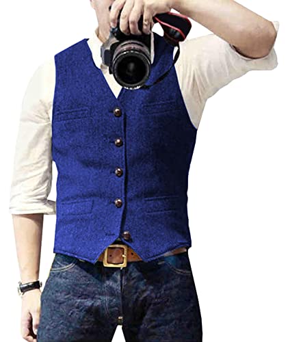 shownicer Anzugweste für Herren Weste Slim Fit V-Ausschnitt Ärmellose Elegant Hochzeit Weste Klassische Einfarbig Casual Businessweste Formelle Anzugwesten für Trauzeugen B Blau XL von shownicer