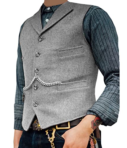 shownicer Anzugweste für Herren Weste Slim Fit V-Ausschnitt Ärmellose Elegant Hochzeit Weste Klassische Einfarbig Casual Businessweste Formelle Anzugwesten für Trauzeugen D Silber L von shownicer