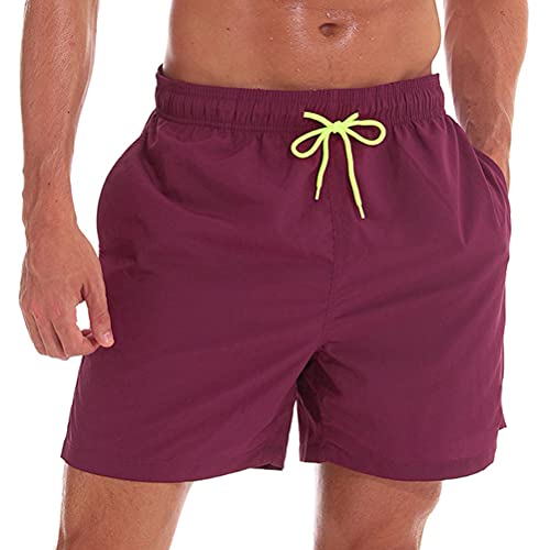 shownicer Badehose Herren Schnelltrocknend Boardshorts Trainingshose Schwimmhose Kurze Strandshorts mit Verstellbarem Tunnelzug Freizeit Sport Kurz Hose Weinrot XXL von shownicer