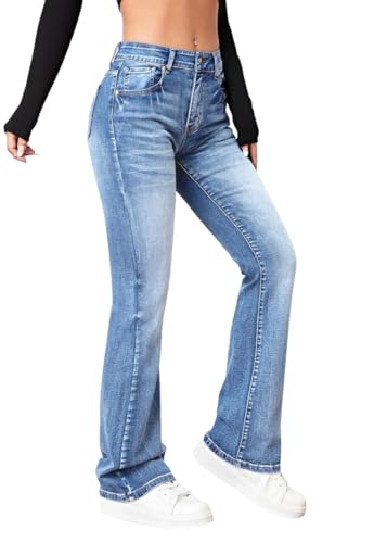 shownicer Baggy Jeans Damen High Waist Bootcut Schlaghose Stretch Casual Jeanshose Freizeithose A Hellblau XS von shownicer