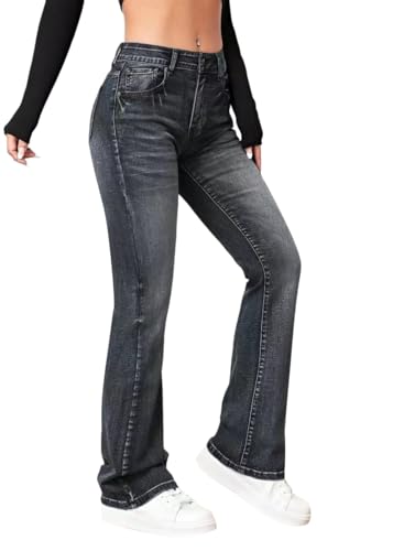 shownicer Baggy Jeans Damen High Waist Bootcut Schlaghose Stretch Casual Jeanshose Freizeithose A Schwarz XS von shownicer