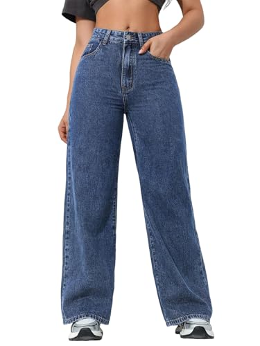 shownicer Baggy Jeans Damen High Waist Jean Boyfriend Weites Bein Jeanshosen Wide Leg Jeans Stretch Straight Jean Casual Damenjeans Denim Pants A Dunkelblau M von shownicer