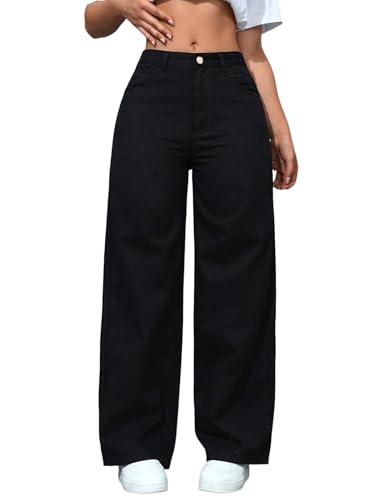 shownicer Baggy Jeans Damen High Waist Jean Boyfriend Weites Bein Jeanshosen Wide Leg Jeans Stretch Straight Jean Casual Damenjeans Denim Pants A Schwarz M von shownicer