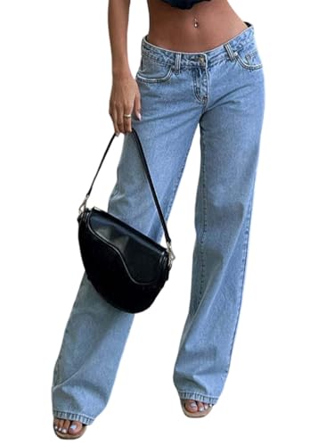 shownicer Baggy Jeans Damen High Waist Jean Weites Bein Jeanshosen Casual Wide Leg Jeans Stretch Straight Jean Damenjeans Denim Pants A Hellblau M von shownicer