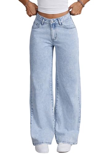 shownicer Baggy Jeans Damen High Waist Jeanshosen Weites Bein Jeans Hosen Wide Leg Jeans Stretch Straight Jeans Casual Lose Damenhose Freizeithose Denim Pants B Hellblau XS von shownicer