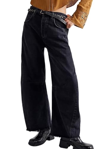 shownicer Baggy Jeans Damen High Waist Jeanshosen Weites Bein Jeans Straight Jeans Hosen Casual Lose Damenhose Freizeithose Wide Leg Denim Pants A Schwarz XL von shownicer