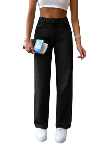 shownicer Baggy Jeans Damen High Waist Jeanshosen Weites Bein Jeans Straight Jeans Stretch Jeans Hosen Casual Lose Damenhose Freizeithose Wide Leg Denim Pants A Schwarz XXL von shownicer