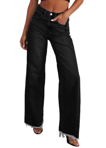 shownicer Baggy Jeans Damen High Waist Jeanshosen Weites Bein Jeans Straight Jeans Stretch Jeans Hosen Lose Casual Damenhose Jeans Freizeithose Wide Leg Denim Pants C Schwarz XL von shownicer