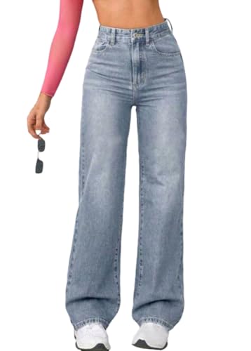 shownicer Baggy Jeans Damen High Waist Jeanshosen Weites Bein Jeans Stretch Straight Jeans Hosen Casual Lose Damenhose Freizeithose Wide Leg Denim Pants C Blau1 M von shownicer
