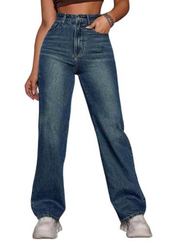 shownicer Baggy Jeans Damen High Waist Jeanshosen Weites Bein Jeans Stretch Straight Jeans Hosen Casual Lose Damenhose Freizeithose Wide Leg Denim Pants C Blau3 L von shownicer