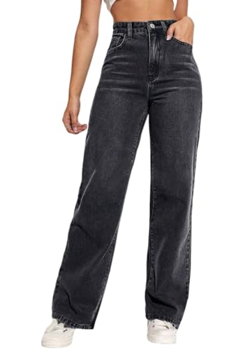 shownicer Baggy Jeans Damen High Waist Jeanshosen Weites Bein Jeans Stretch Straight Jeans Hosen Casual Lose Damenhose Freizeithose Wide Leg Denim Pants C Schwarz XL von shownicer