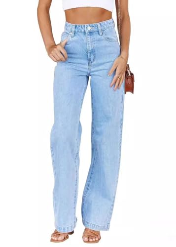 shownicer Baggy Jeans Damen High Waist Jeanshosen Weites Bein Jeans Stretch Straight Jeans Hosen Wide Leg Jeans Casual Lose Damenhose Freizeithose Denim Pants A Hellblau XS shownicer Baggy Jeans Damen High Waist Jeanshosen Weites Bein Jeans Stretch Straight Jeans Hosen Wide Leg Jeans Casual Lose Damenhose Freizeithose Denim Pants A Hellblau XS von shownicer
