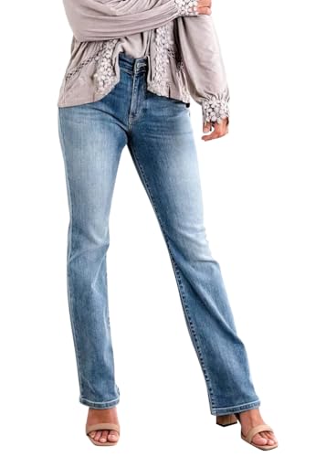 shownicer Baggy Jeans Damen High Waist Jeanshosen Weites Bein Stretch Jeans Straight Jeans Hosen Casual Lose Damenhose Freizeithose Wide Leg Denim Pants Used-Look Große Größe E Hellblau L von shownicer