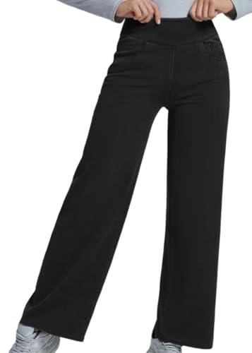 shownicer Baggy Jeans Damen Pull On Wide Leg Jean Mit Gummibund High Waist Jeanshosen Stretch Straight Jeanshosen Casual Lose Damenhose Freizeithose Wide Leg Denim Pants B Schwarz L von shownicer