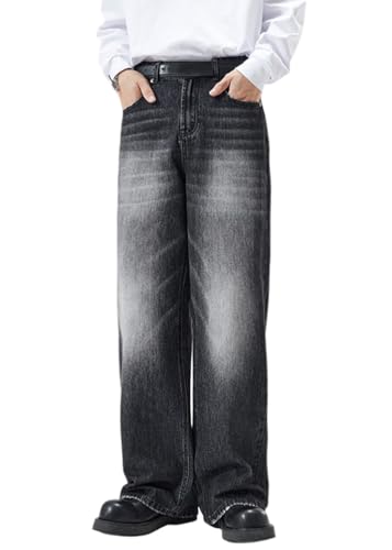 shownicer Baggy Jeans Herren Hip Hop Jeans Weite Beinform Skater Jeans Lässige Lockere Passform Denim-Hosen Streetwear A Schwarz S von shownicer