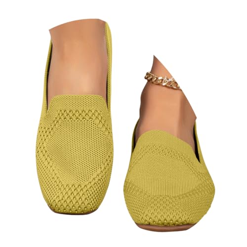 shownicer Ballerinas Damen Elegant Strick Flache Schuhe Bequem Weich Sommerschuhe Slip On Freizeitschuhe Damenschuhe A Gelb 40 von shownicer