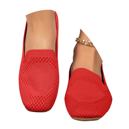 shownicer Ballerinas Damen Elegant Strick Flache Schuhe Bequem Weich Sommerschuhe Slip On Freizeitschuhe Damenschuhe A Rot 40 von shownicer
