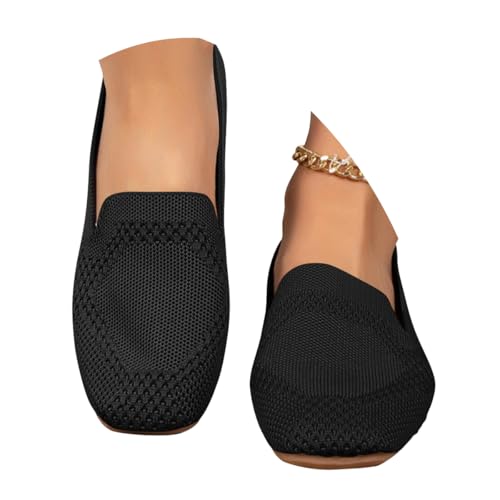 shownicer Ballerinas Damen Elegant Strick Flache Schuhe Bequem Weich Sommerschuhe Slip On Freizeitschuhe Damenschuhe A Schwarz 37 von shownicer