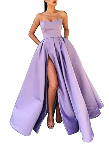 shownicer Ballkleider Lang Split Satin Festlichkleider Promkleider Lang A-Linie Abend Ballkleid Brautjungfer Kleid B Violett M von shownicer