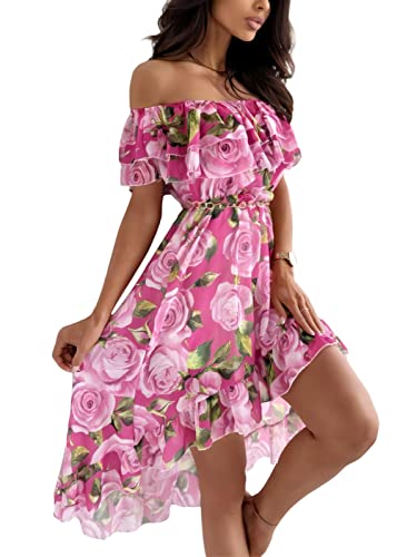 shownicer Blumen Sommerkleid Damen High Waist Minikleid Vintage Strandkleid Freizeitkleid C Rosa S von shownicer