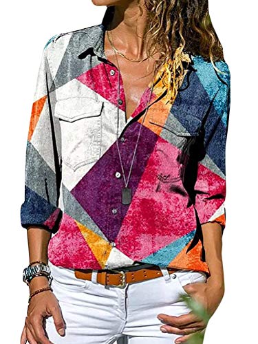 shownicer Bluse Damen Langarmshirts Blumen V-Ausschnitt Tuniken Frühling Oberteil Langarm Pulli Freizeit Tops Z1 Rosa L von shownicer