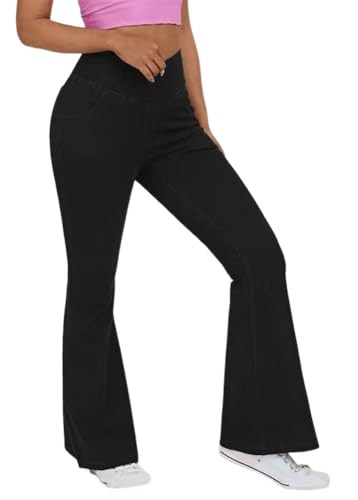 shownicer Bootcut Jeans Damen High Waist Stretch Jeggings Schlaghose Flared Jean mit 4 Taschen Jeanshose A Schwarz L von shownicer