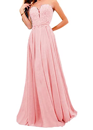 shownicer Brautkleider Hochzeitskleider A Linie V-Ausschnitt Lang Brautkleider Elegant Spitze Brautmode Rückenfrei Abiball Kleider Abendkleider Hochzeit Cocktailkleider A Rosa M von shownicer