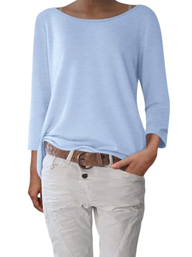 shownicer Damen 3/4 Arm Shirt U-Boot Ausschnitt Basic T-Shirt Pullover Elegant Klassische Oberteile Longshirt Tops A Hellblau XXL von shownicer