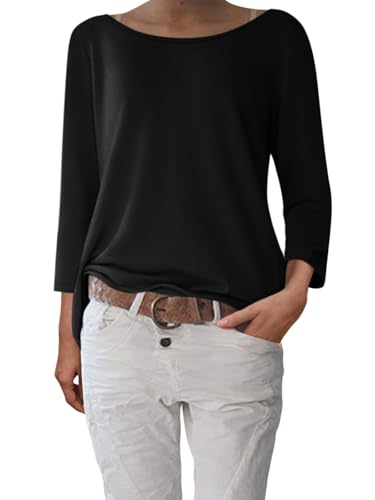 shownicer Damen 3/4 Arm Shirt U-Boot Ausschnitt Basic T-Shirt Pullover Elegant Klassische Oberteile Longshirt Tops A Schwarz XXL von shownicer