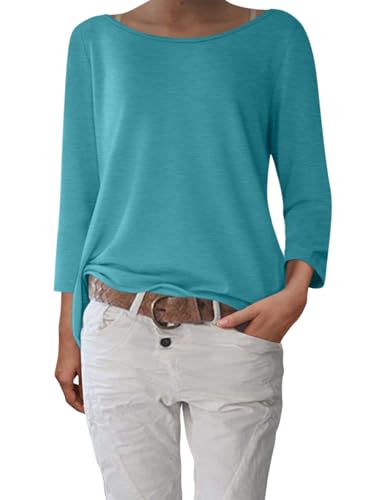 shownicer Damen 3/4 Arm Shirt U-Boot Ausschnitt Basic T-Shirt Pullover Elegant Klassische Oberteile Longshirt Tops A Türkis M von shownicer