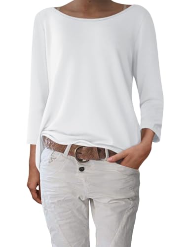 shownicer Damen 3/4 Arm Shirt U-Boot Ausschnitt Basic T-Shirt Pullover Elegant Klassische Oberteile Longshirt Tops A Weiß S von shownicer