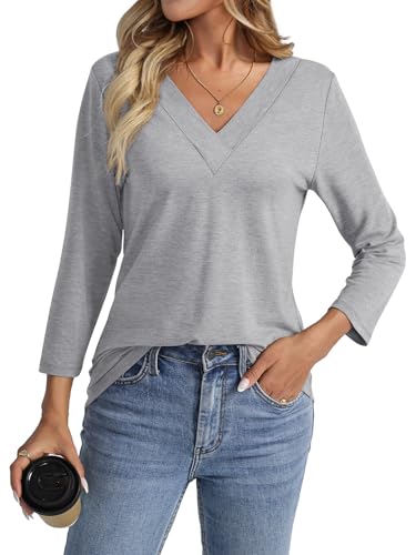 shownicer T-Shirt Damen 3/4 Arm Shirt V-Ausschnitt Tshirt Sommer Oberteil Lässig Basic Tops A Grau XL shownicer T-Shirt Damen 3/4 Arm Shirt V-Ausschnitt Tshirt Sommer Oberteil Lässig Basic Tops A Grau XL von shownicer