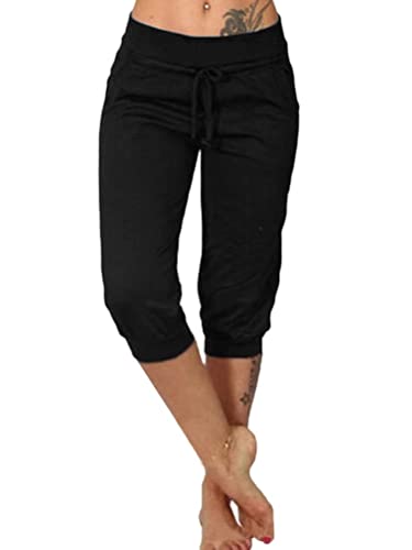 shownicer Damen 3/4 Jogginghose Trainingshose High Waist Sporthose Yoga Hosen Freizeithose Sweathose Yoga Fitness A Schwarz M von shownicer