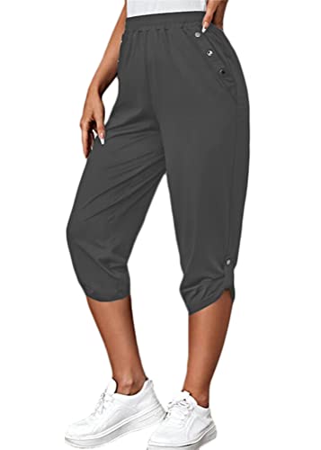 shownicer Damen 3/4 Jogginghose Trainingshose High Waist Sporthose Yoga Hosen Freizeithose Sweathose Yoga Fitness B Dunkelgrau 3XL von shownicer