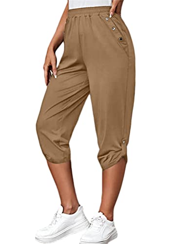 shownicer Damen 3/4 Jogginghose Trainingshose High Waist Sporthose Yoga Hosen Freizeithose Sweathose Yoga Fitness B Khaki S von shownicer