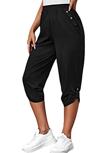 shownicer Damen 3/4 Jogginghose Trainingshose High Waist Sporthose Yoga Hosen Freizeithose Sweathose Yoga Fitness B Schwarz 3XL von shownicer