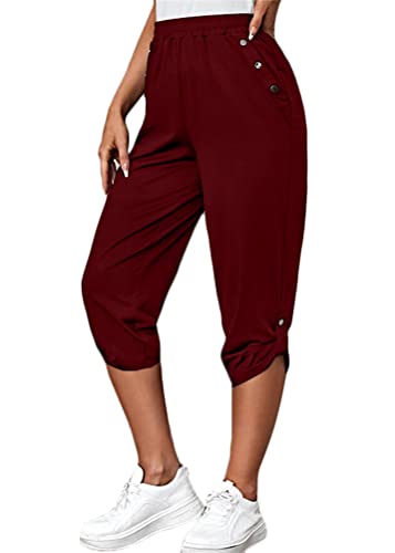 shownicer Damen 3/4 Jogginghose Trainingshose High Waist Sporthose Yoga Hosen Freizeithose Sweathose Yoga Fitness B Weinrot 3XL von shownicer