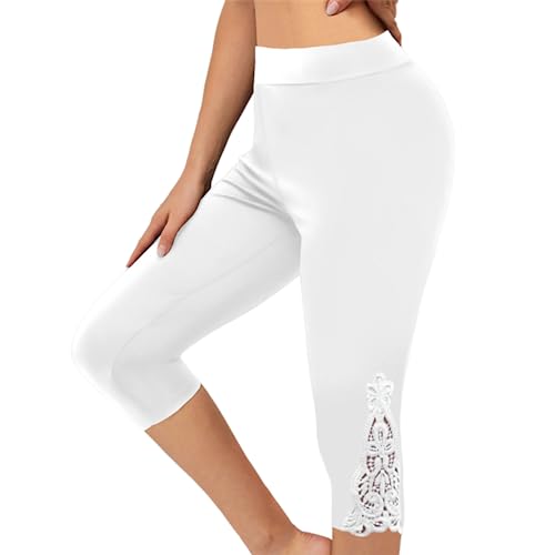 shownicer Damen 3/4 Leggings Capri Leggings Große Größe High Waist Yoga Leggins Yoga Hose Sportkleidung Kurz Training Tights Frauen Stretch Laufhose Freizeithose Leicht C Weiß L von shownicer