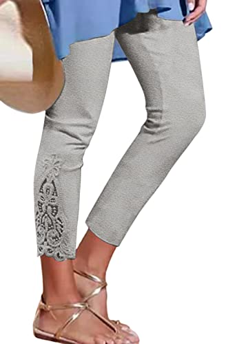 shownicer Damen 3/4 Leggings Große Größe Capri Hose High Waist Frauen Stretch Laufhose Freizeithose Leicht Sommer Dünne Basic Leggins Stoffhose Sommerhose E Grau M von shownicer