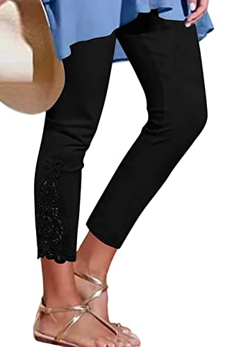 shownicer Damen 3/4 Leggings Große Größe Capri Hose High Waist Frauen Stretch Laufhose Freizeithose Leicht Sommer Dünne Basic Leggins Stoffhose Sommerhose E Schwarz 3XL von shownicer