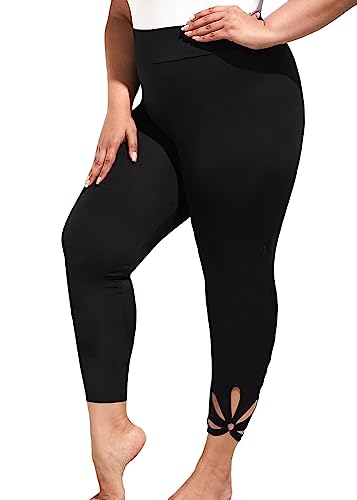 shownicer Damen 7/8 Leggings Große Größe Capri Hose High Waist Yoga Leggins Caprihose Sportkleidung Training Tights Frauen Stretch Fitness Sommer Hosen mit Hoher Taille A Schwarz XL von shownicer