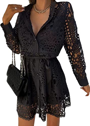 shownicer Damen Ärmellos V-Ausschnitt Retro Sommer Spitzen Strandkleid Maxi Kleider Boho Lang Lose Sommerkleid Elegant Casual A-Linie Kleid D Schwarz 3XL von shownicer