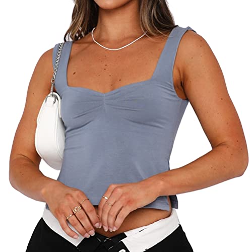 shownicer Damen Ärmelloses Top Eng Sexy Y2K Tops Tank Crop Top mit Cut Out Bauchfreies Oberteil Sommer Cropped Shirt Tanktops Frauen Slim Fit Streetwear B Blau S von shownicer