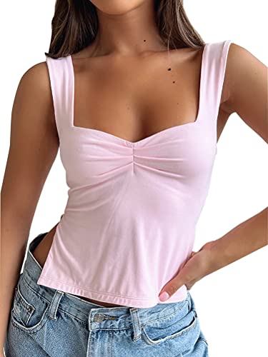 shownicer Damen Ärmelloses Top Eng Sexy Y2K Tops Tank Crop Top mit Cut Out Bauchfreies Oberteil Sommer Cropped Shirt Tanktops Frauen Slim Fit Streetwear B Rosa M von shownicer