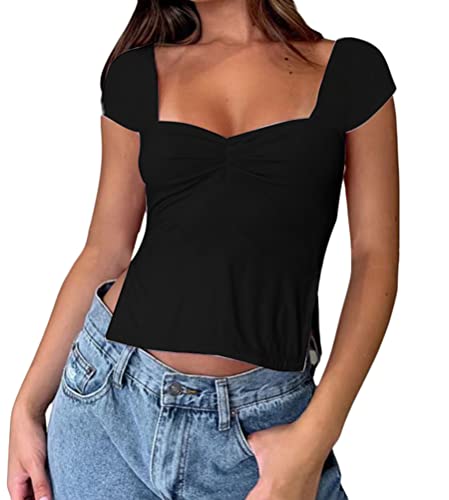 shownicer Damen Ärmelloses Top Eng Sexy Y2K Tops Tank Crop Top mit Cut Out Bauchfreies Oberteil Sommer Cropped Shirt Tanktops Frauen Slim Fit Streetwear D Schwarz XS von shownicer