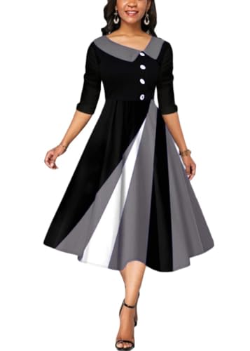 shownicer Damen Abendkleid A Linie Spitze Kleider Festliche Cocktailkleid Elegante Hochzeitskleid Vintage Knielang Spitzen A Grau L von shownicer