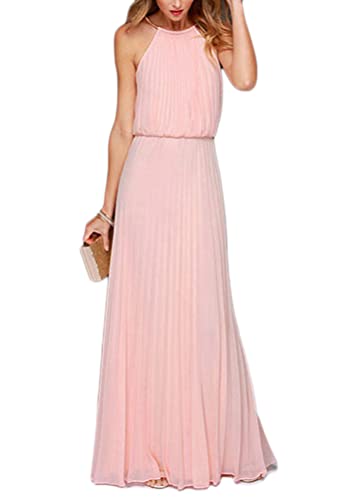 shownicer Damen Abendkleider High Waist Sleeveless Bodenlang Cocktailkleid Abendkleid Lang Einfarbig Elegant Partykleid Ballkleider A Rosa M von shownicer