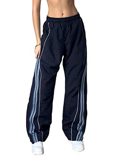 shownicer Damen Baggy Hose Cargohose Y2K Track Pants Streetwear Elastische Taille Hose Low Waist Freizeithose Vintage Oversize 90er E-Girl Breite Trousers Jogginghose A Blau XS shownicer Damen Baggy Hose Cargohose Y2K Track Pants Streetwear Elastische Taille Hose Low Waist Freizeithose Vintage Oversize 90er E-Girl Breite Trousers Jogginghose A Blau XS von shownicer