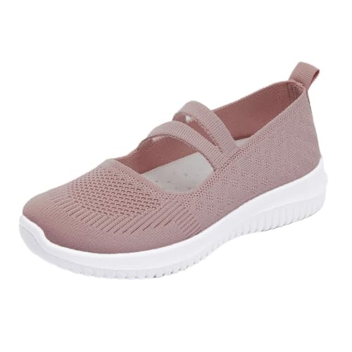shownicer Damen Ballerinas Elegant Leicht Slip On Flache Schuhe Bequem Atmungsaktiv Runde Zehe Stricken Flats Sneaker Sommerschuhe A Rosa 39 von shownicer